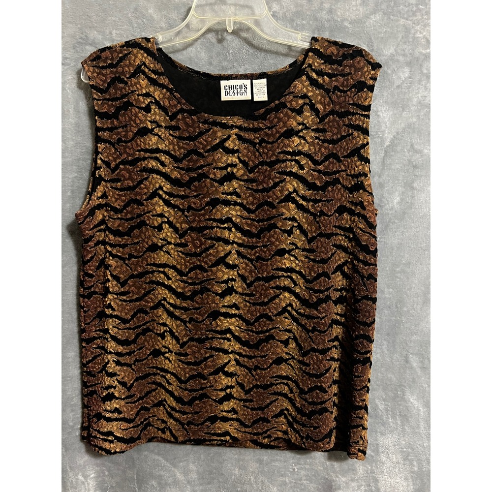 Chico's Design 3 Brown Gold Black Burnout Velvet Sleeveless Top Vintage